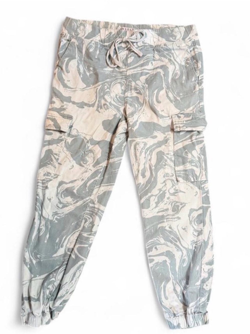 Tinseltown Marble-Print Cargo Joggers in White & Light Green